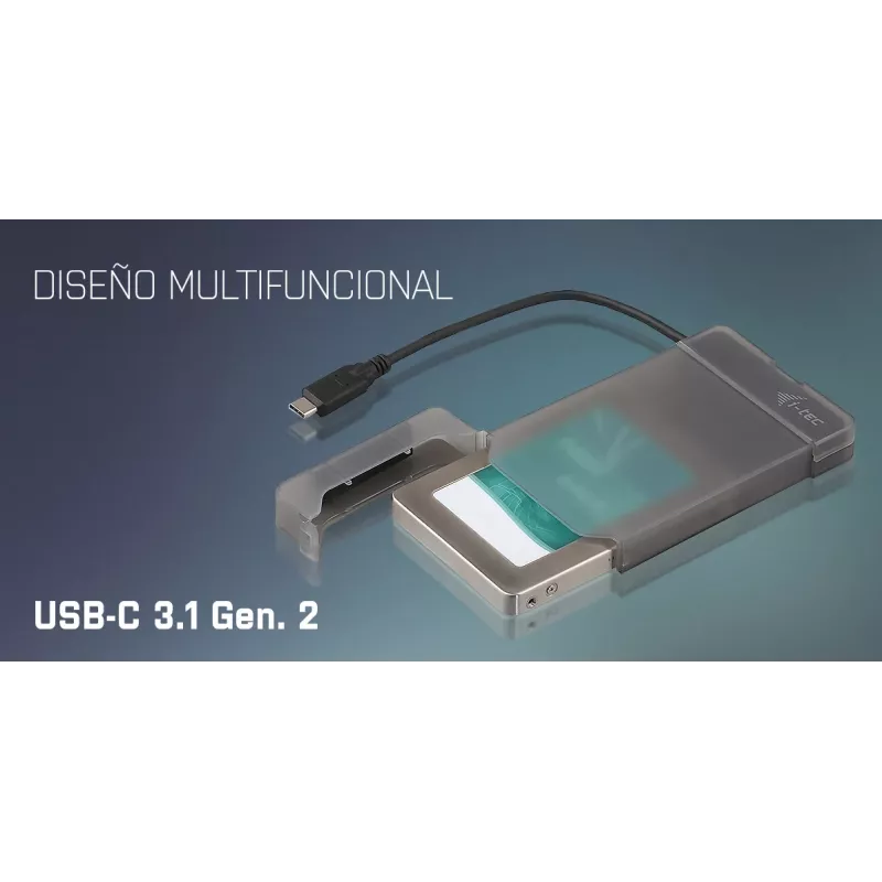 i-tec MySafe USB-C 3.1 Gen. 2 easy, caixa para HDD/SSD, 2,5 polegadas, Serial ATA, Serial ATA II, Serial ATA III, 10 Gbit/s, conectividade USB, preto