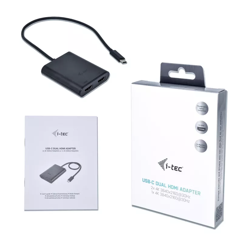 Adaptador de vídeo i-tec USB-C 3.1 Dual 4K HDMI, 3.2 Gen 1 (3.1 Gen 1), USB Type-C, saída HDMI, 3840 x 2160 píxeis
