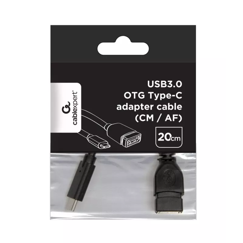 Cabo USB Gembird A-OTG-CMAF3-01, USB‑C para USB‑A, 0,2 m, preto