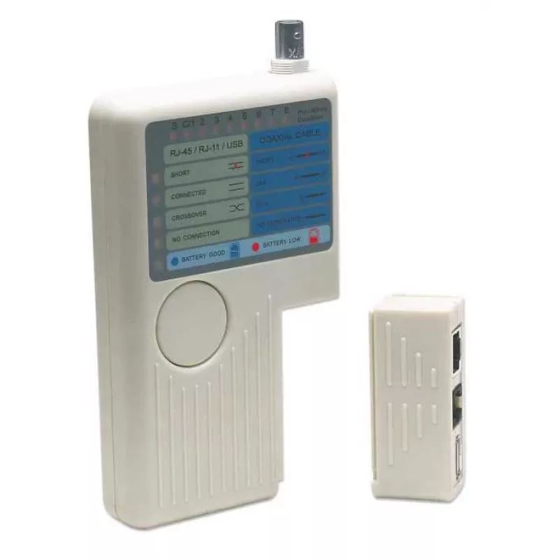Testador de cabos 4-em-1 Intellinet, RJ-11, RJ-45, USB e BNC, teste com um botão