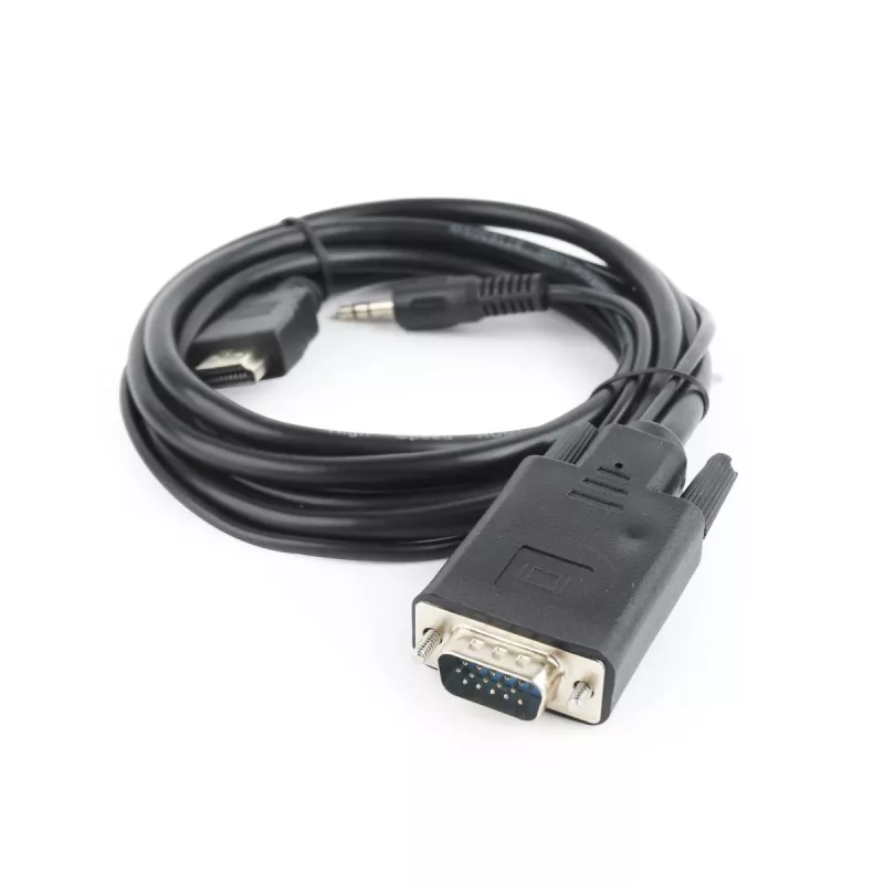 Cabo adaptador GEMBIRD HDMI para VGA e áudio, porta única, 3 m, preto