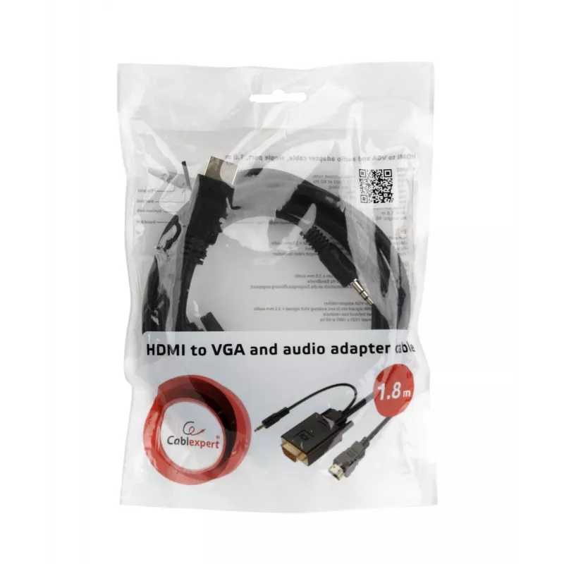Cabo adaptador GEMBIRD HDMI para VGA e áudio, porta única, 3 m, preto