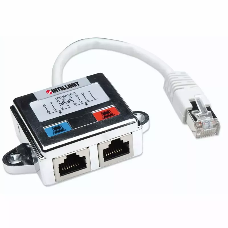 Distribuidor modular Intellinet de 2 portas, Cat5e, FTP, permite a partilha de um cabo de rede Cat5e por duas portas RJ45