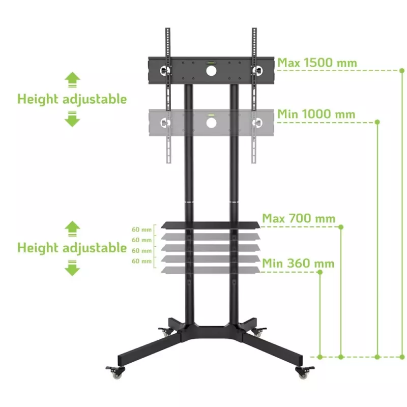 Suporte móvel de chão com prateleira Techly para LCD/LED/Plasma 30-65 polegadas ICA-TR6