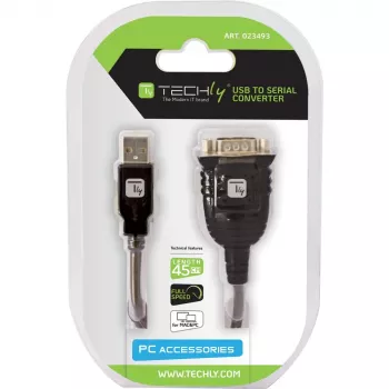 Adaptador USB para série Techly IDATA USB-SER-2T, ficha USB-A macho para ficha DB-9 macho, 0,45 m, branco transparente
