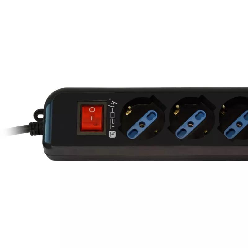 Régua de alimentação Techly 6 tomadas preto com ficha VDE IUPS-PCP-6V