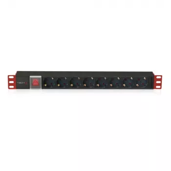Unidade de distribuição de energia (PDU) Techly I-CASE STRIP-81UD 8 tomadas AC 1U preto, vermelho