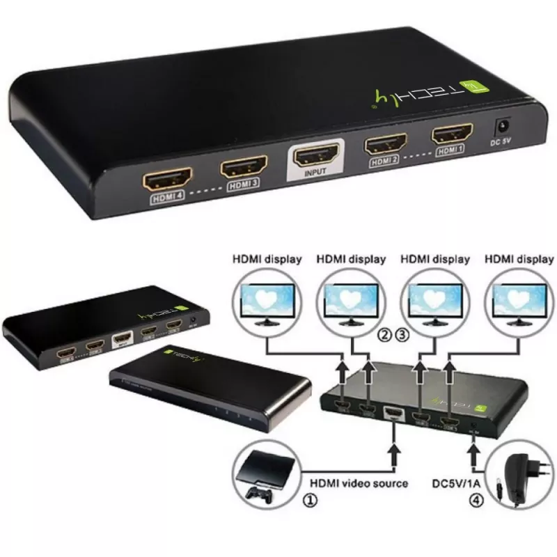 Techly IDATA HDMI-4K4 splitter HDMI 1x4, 4K x 2K (3840 x 2160), 3D, 36 bits, preto