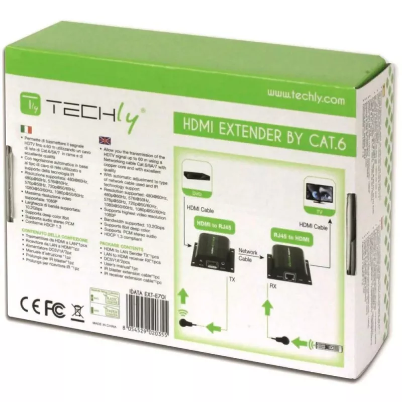 Extensor HDMI Techly Full HD por cabo Cat.5E / 6 / 6A / 7 máx. 60 m autorregulado IDATA EXT-E70I