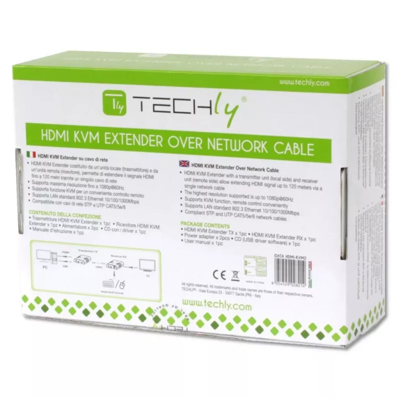 Extensor KVM Techly IDATA HDMI-KVM2 transmissor e recetor
