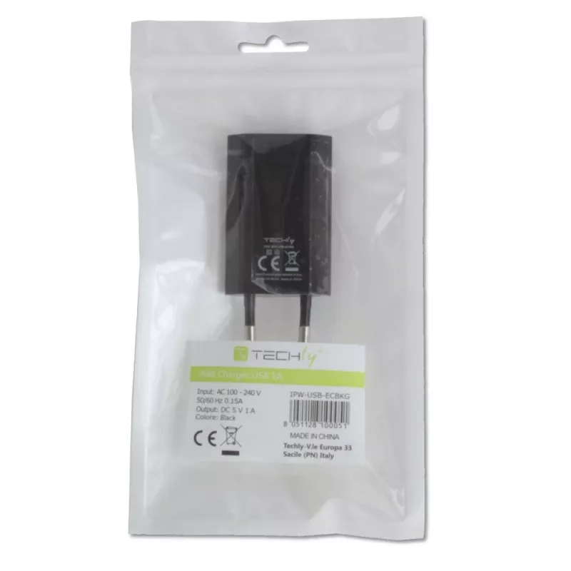 Carregador compacto Techly USB 1A ficha europeia preto
