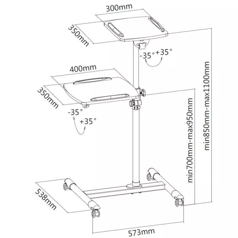 Carrinho universal Techly para portátil / projetor, branco ICA-TB TPM-6