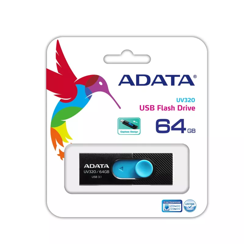 Pen USB ADATA UV320 64 GB USB Type-A 3.2 Gen 1 (3.1 Gen 1) preto, azul