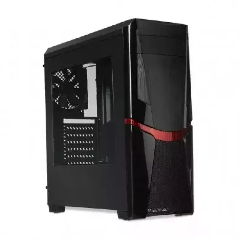 Caixa de PC iBox Orcus X14 Midi Tower, ATX/Micro ATX/ITX, janela lateral, 2 ventoinhas de 120 mm com iluminação vermelha, 3 baias de 3,5 polegadas, 2 de 2,5 polegadas, 1 de 5,25 polegadas, USB 3.0, preta