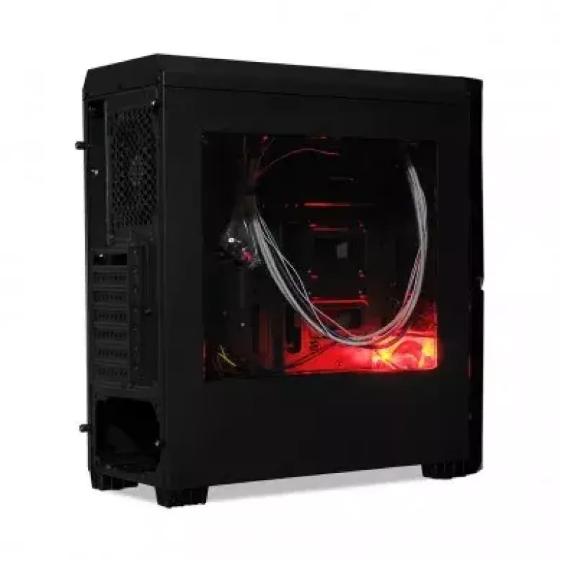 Caixa de PC iBox Orcus X14 Midi Tower, ATX/Micro ATX/ITX, janela lateral, 2 ventoinhas de 120 mm com iluminação vermelha, 3 baias de 3,5 polegadas, 2 de 2,5 polegadas, 1 de 5,25 polegadas, USB 3.0, preta