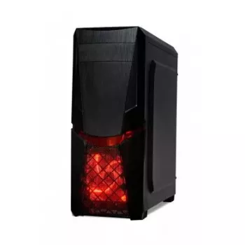Caixa de PC IBOX ORCUS X14 Midi Tower preto — ITX/ATX, janela lateral, iluminação vermelha, 3 baías de 3,5 polegadas, 2 baías de 2,5 polegadas, 1×5,25 polegadas, USB 3.2 Gen1 Type-A
