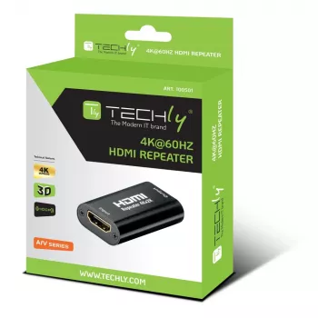 Repetidor AV TECHLY IDATA-HDMI2-RIP4KT — HDMI 2.0, HDCP 2.2, 4096×2160, distância máxima 40 m, preto