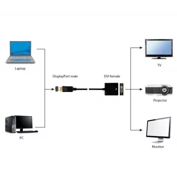 Cabo adaptador DisplayPort para DVI GEMBIRD – preto