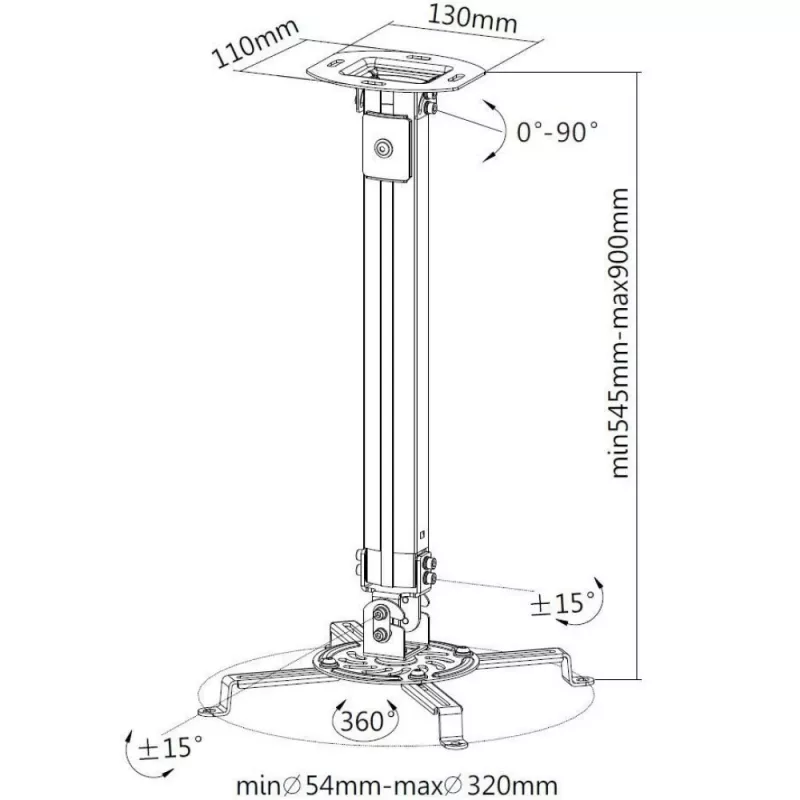 Extensão de suporte de teto para projetor Techly 545-900 mm prateado ICA-PM 18M