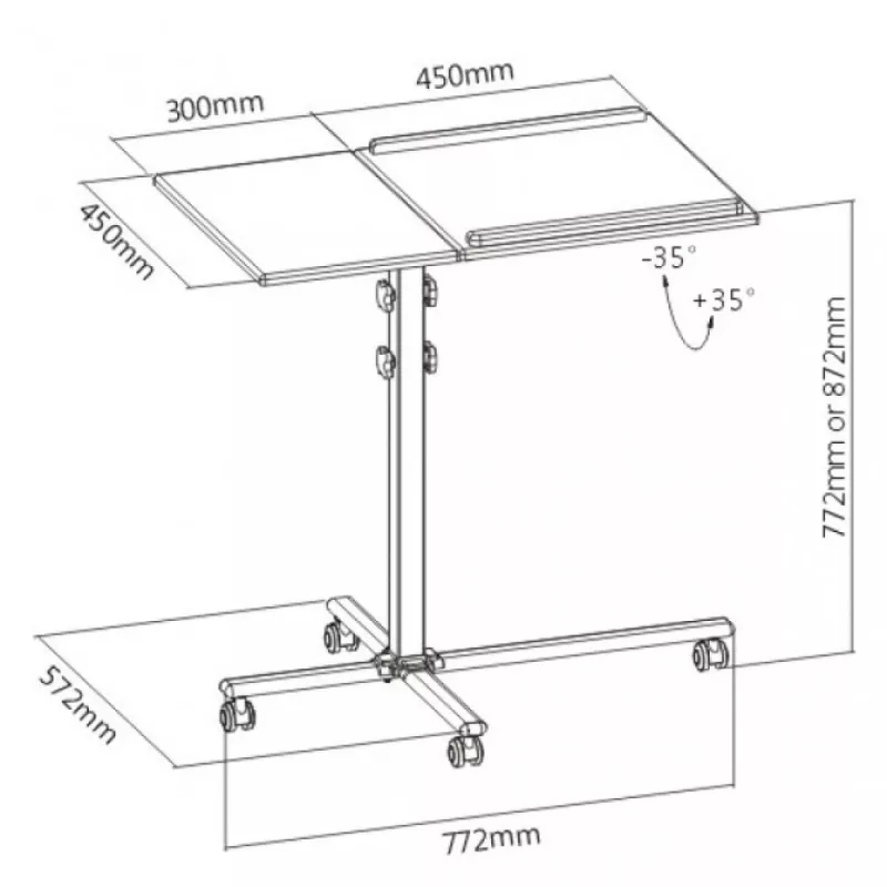 Suporte para portátil Techly universal com rodas ajustável para notebook projetor preto