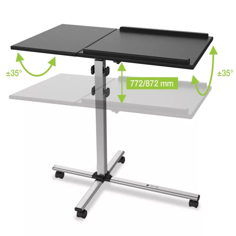 Suporte para portátil Techly universal com rodas ajustável para notebook projetor preto