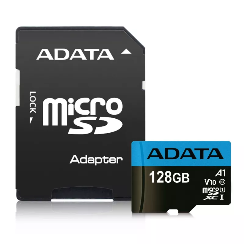 Memória flash MicroSDXC ADATA 128 GB UHS‑I Class 10 — 85 MB/s de leitura, 25 MB/s de escrita, à prova de água, com adaptador SD