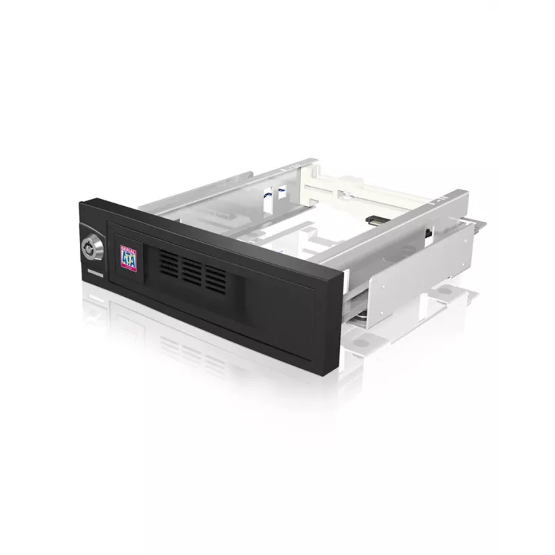 ICY BOX IB-168SK-B gaveta amovível sem tabuleiro para HDD SATA de 3,5″ em baia de 5,25″ (13,3 cm), com fechadura, preta