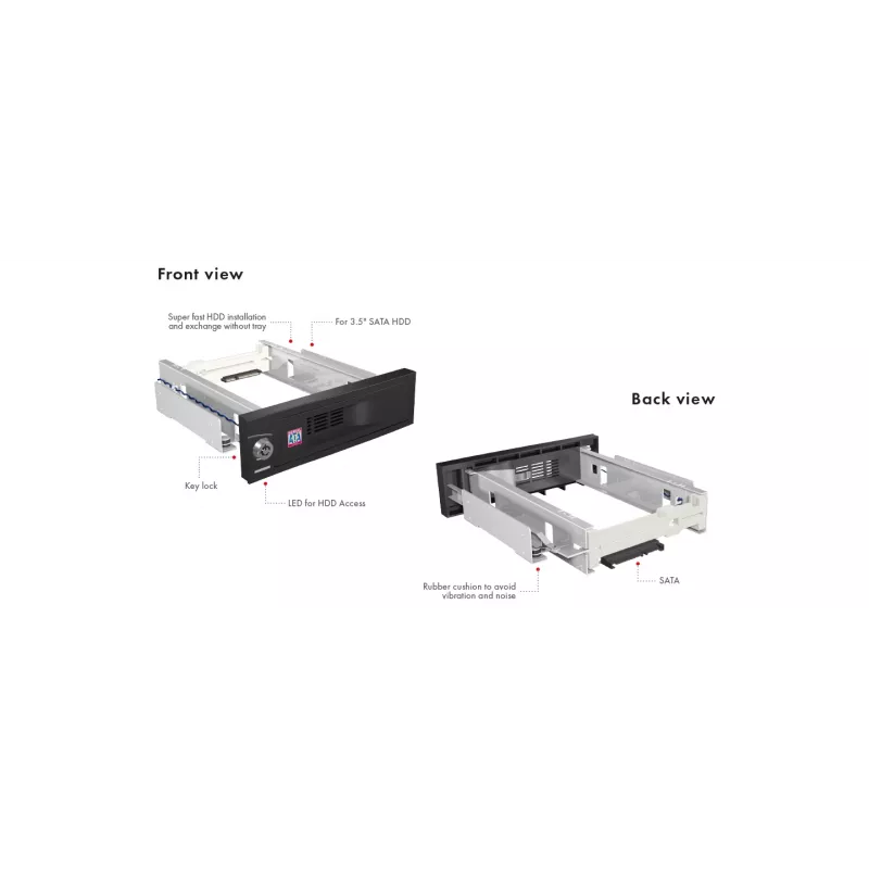 ICY BOX IB-168SK-B gaveta amovível sem tabuleiro para HDD SATA de 3,5″ em baia de 5,25″ (13,3 cm), com fechadura, preta