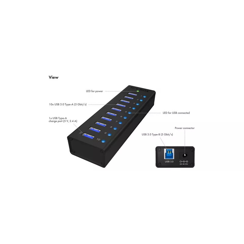 ICY BOX IB-AC6110 USB 3.2 Gen 1 (3.1 Gen 1) Type-B 5000 Mbit/s preto