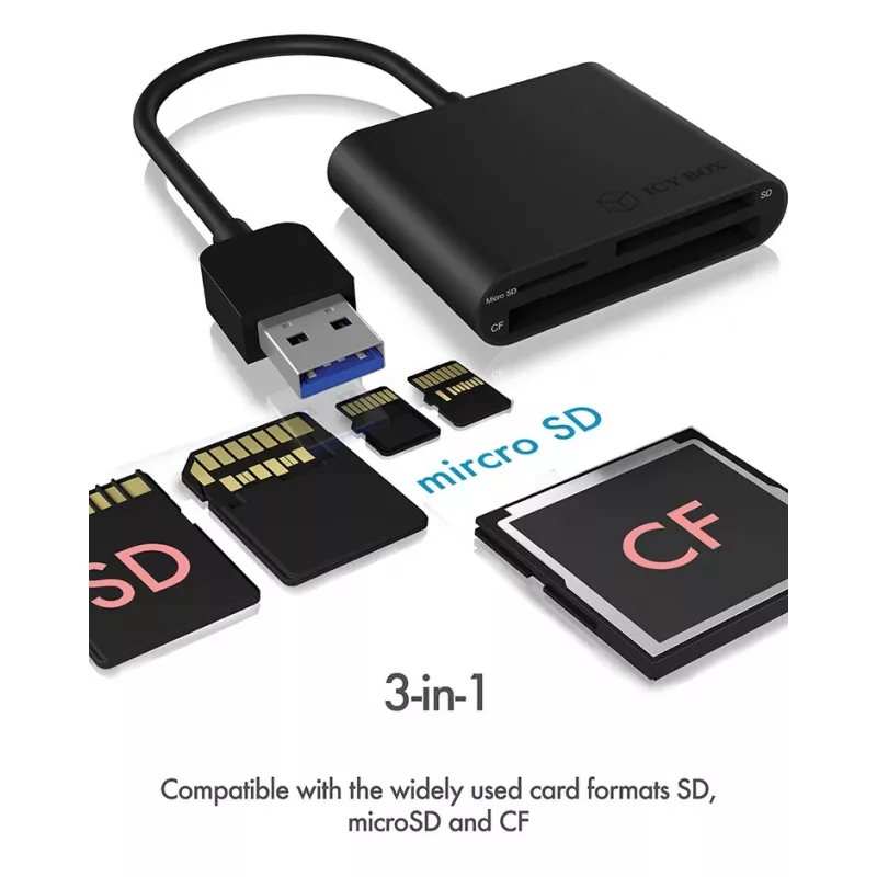 Leitor de cartões ICY BOX IB-CR301-U3 USB 3.2 Gen 1 (3.1 Gen 1) preto