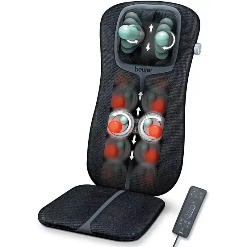 Beurer MG 254 capa de assento de massagem Shiatsu para pescoço e costas completas, com função de calor, telecomando, preta/cinzenta