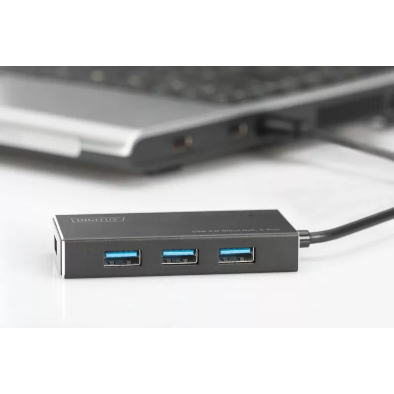 Hub USB 3.0 DIGITUS, 4 portas incl. fonte de alimentação 5V/2A caixa de alumínio