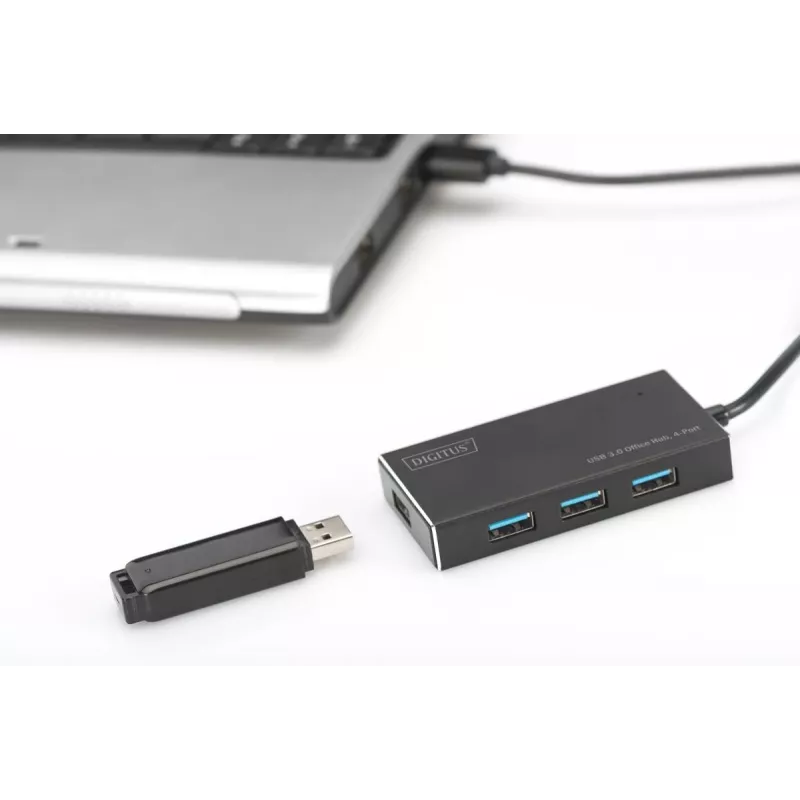 Hub USB 3.0 DIGITUS, 4 portas incl. fonte de alimentação 5V/2A caixa de alumínio