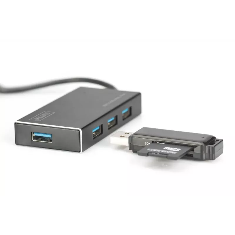 Hub USB 3.0 DIGITUS, 4 portas incl. fonte de alimentação 5V/2A caixa de alumínio