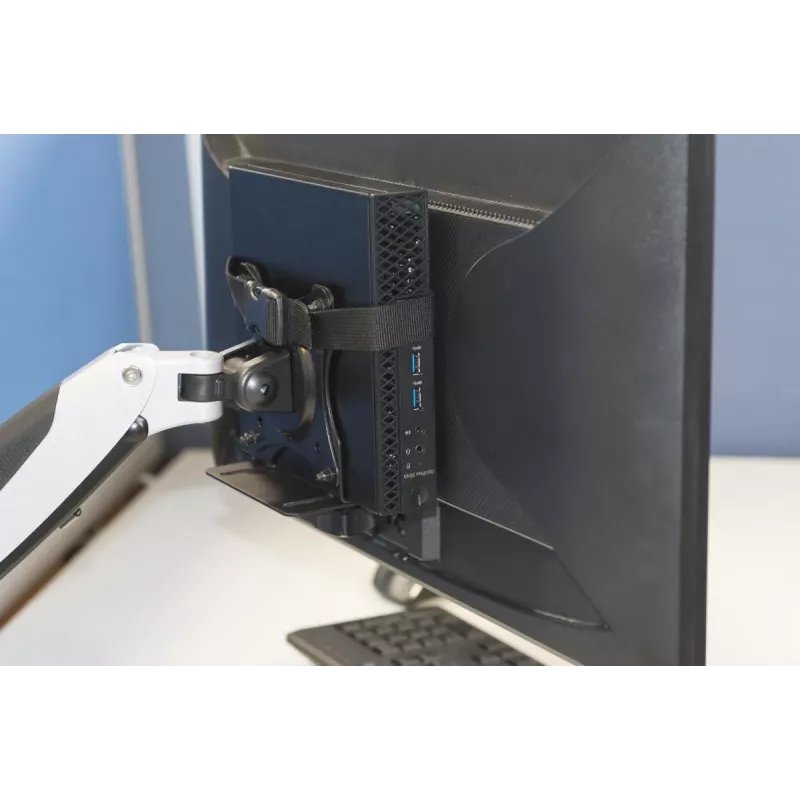 Suporte multifuncional DIGITUS para mini PC de secretária, fixação ou entre uma instalação de suporte de monitor VESA 75x75, 100x100