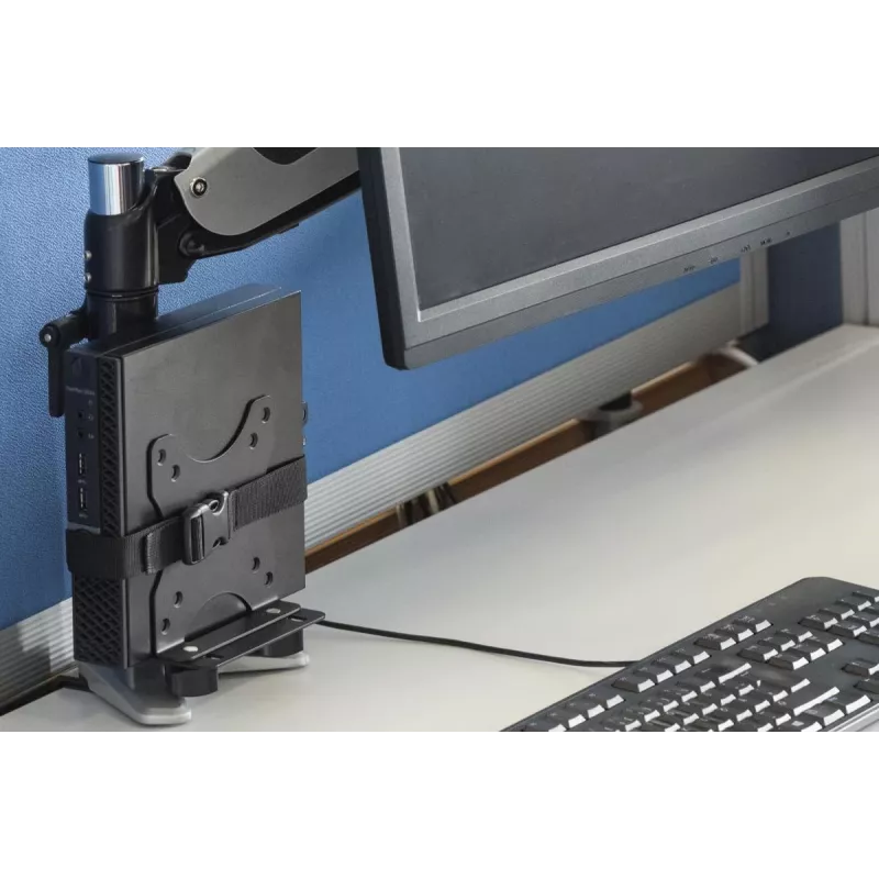 Suporte multifuncional DIGITUS para mini PC de secretária, fixação ou entre uma instalação de suporte de monitor VESA 75x75, 100x100
