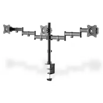 Suporte de fixação à secretária DIGITUS para três monitores, preto, rotação de 90 graus, inclinação de 45 graus, rotação de 360 graus, TFT de 15-27 polegadas, carga máx. 3x8 kg, VESA máx. 100x100