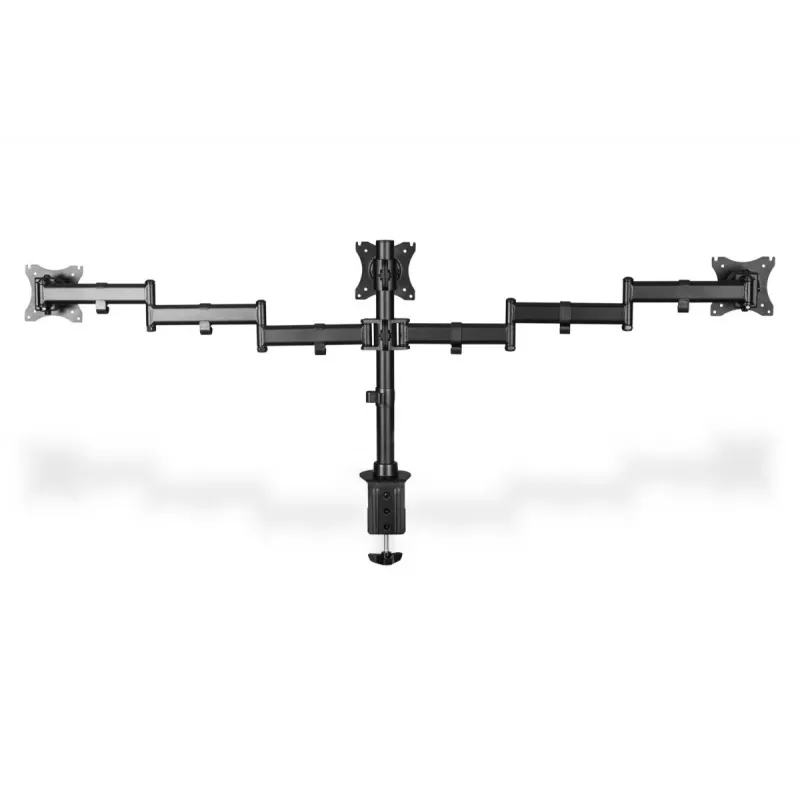 Suporte de fixação à secretária DIGITUS para três monitores, preto, rotação de 90 graus, inclinação de 45 graus, rotação de 360 graus, TFT de 15-27 polegadas, carga máx. 3x8 kg, VESA máx. 100x100