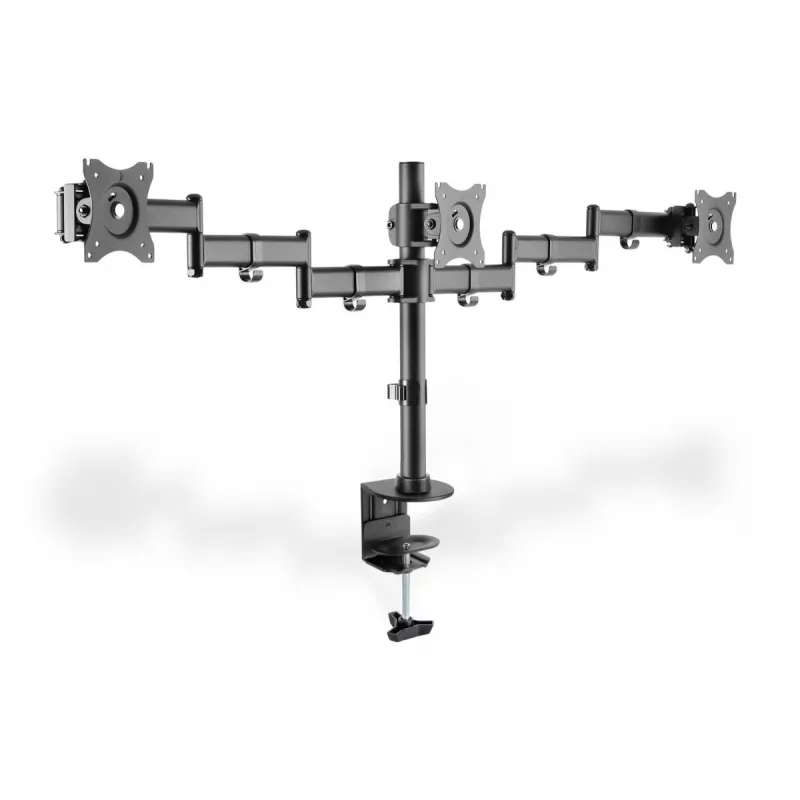 Suporte de fixação à secretária DIGITUS para três monitores, preto, rotação de 90 graus, inclinação de 45 graus, rotação de 360 graus, TFT de 15-27 polegadas, carga máx. 3x8 kg, VESA máx. 100x100