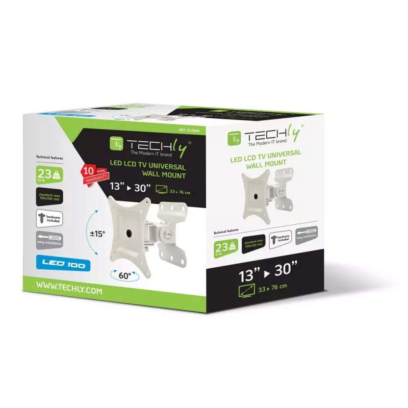 Suporte de parede Techly para LCD LED 13-30 polegadas, totalmente articulado, branco