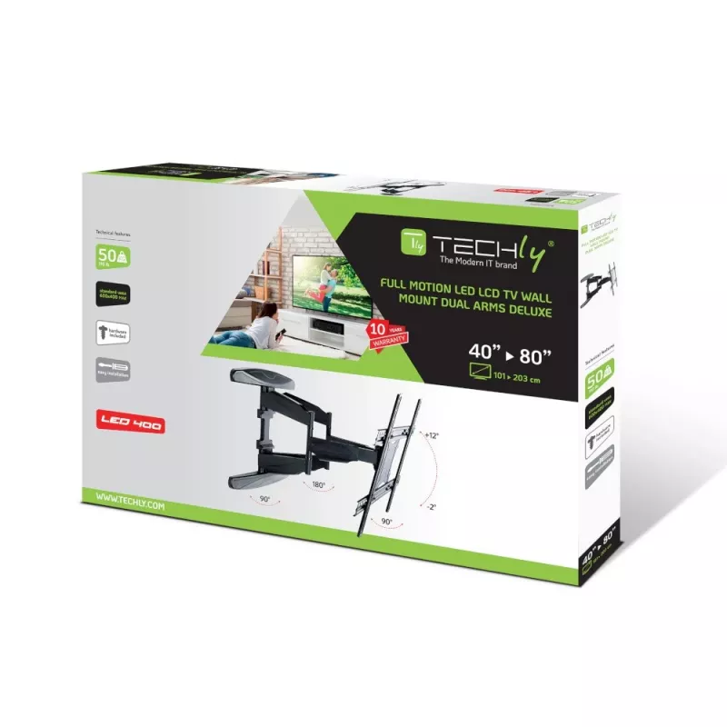 Suporte de parede Techly 40-80 ultra fino full motion para TV LCD preto” ICA-PLB 172L