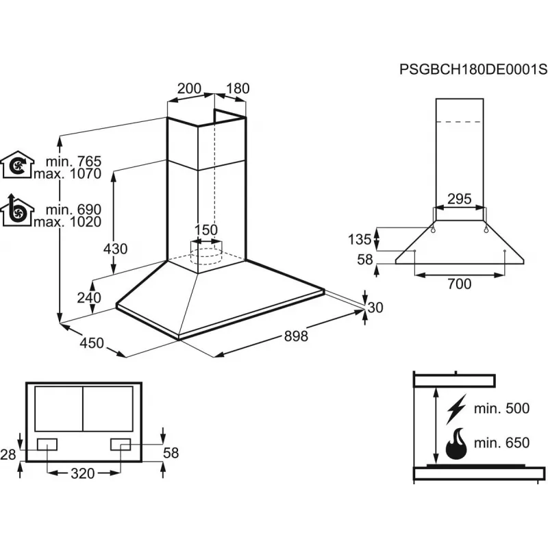 Exaustor de parede Electrolux LFC319X, aço inoxidável, 898×(69–102)×450 mm, 420 m³/h, 3 velocidades, filtro metálico
