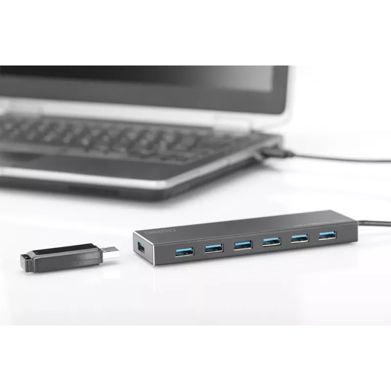 Hub USB 3.0 DIGITUS, 7 portas incl. fonte de alimentação 5V/3,5A, caixa de alumínio