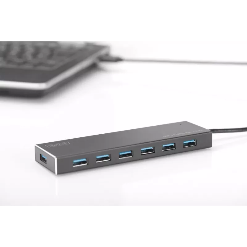 Hub USB 3.0 DIGITUS, 7 portas incl. fonte de alimentação 5V/3,5A, caixa de alumínio