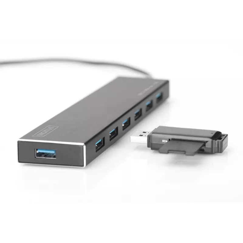 Hub USB 3.0 DIGITUS, 7 portas incl. fonte de alimentação 5V/3,5A, caixa de alumínio