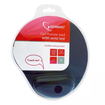Tapete de rato GEMBIRD MP-GEL-BK — tapete preto de borracha e gel com apoio de pulso, 220×240 mm