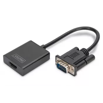 Conversor VGA para HDMI DIGITUS + áudio (3,5mm) Full HD (1080p), tipo cabo 15cm preto