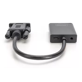 Conversor VGA para HDMI DIGITUS + áudio (3,5mm) Full HD (1080p), tipo cabo 15cm preto