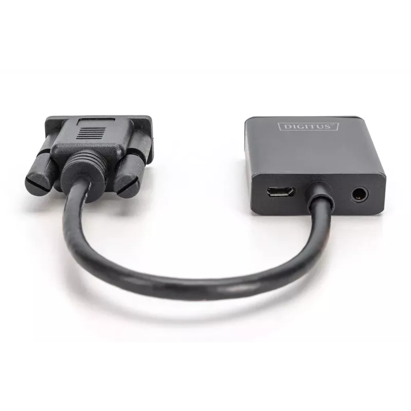 Conversor VGA para HDMI DIGITUS + áudio (3,5mm) Full HD (1080p), tipo cabo 15cm preto