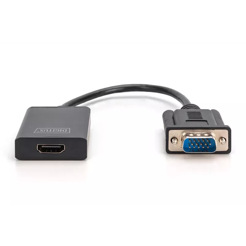 Conversor VGA para HDMI DIGITUS + áudio (3,5mm) Full HD (1080p), tipo cabo 15cm preto